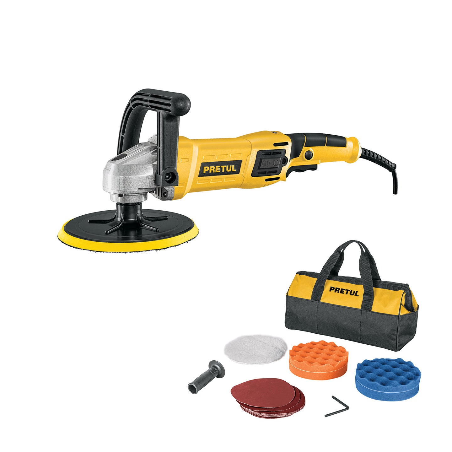 PULA-7P Pulidora rotativa 7", 1200W, con accesorios, PRETUL