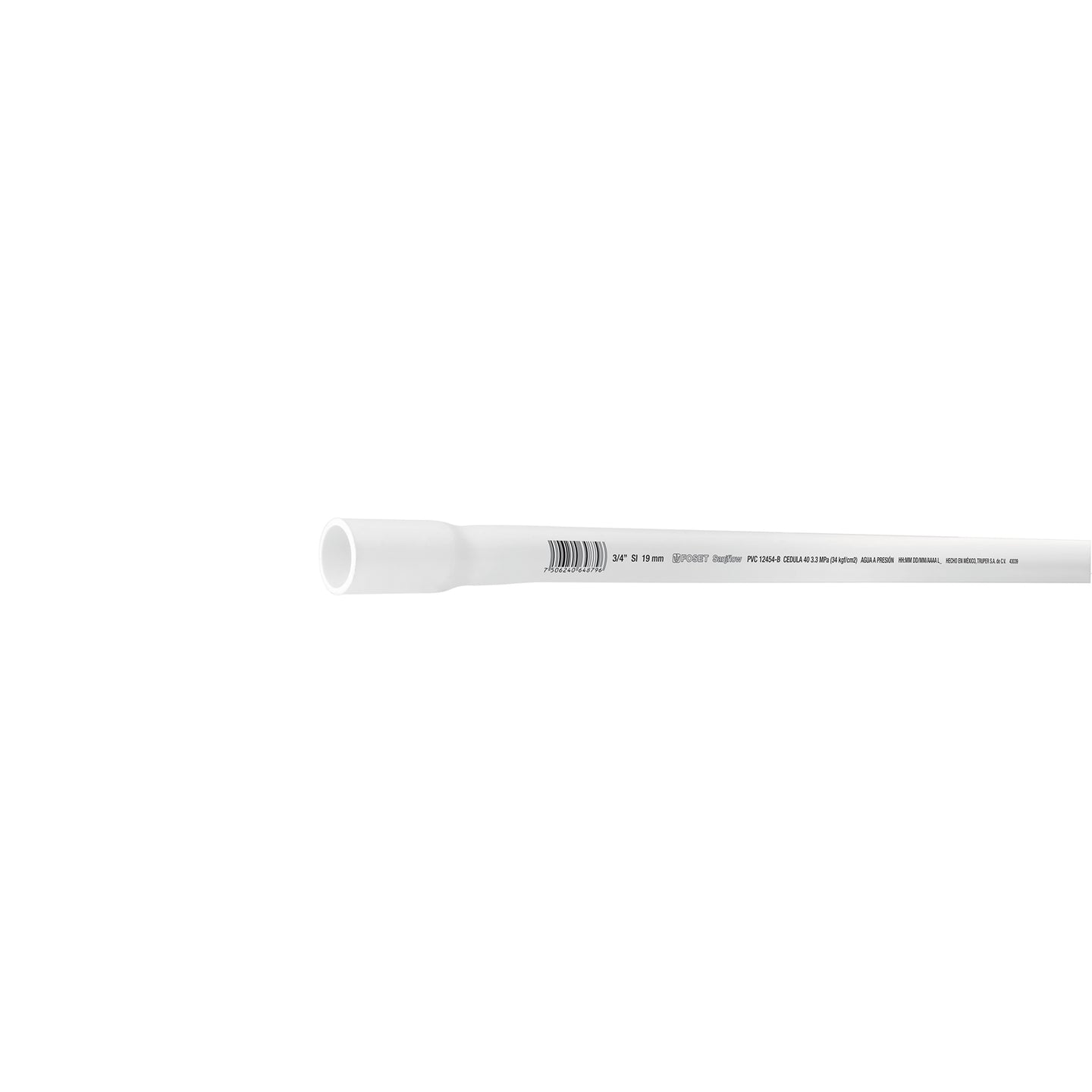 PVC-002 Tubo de 3/4" PVC hidráulico cédula 40, 3m, 1kg, FOSET