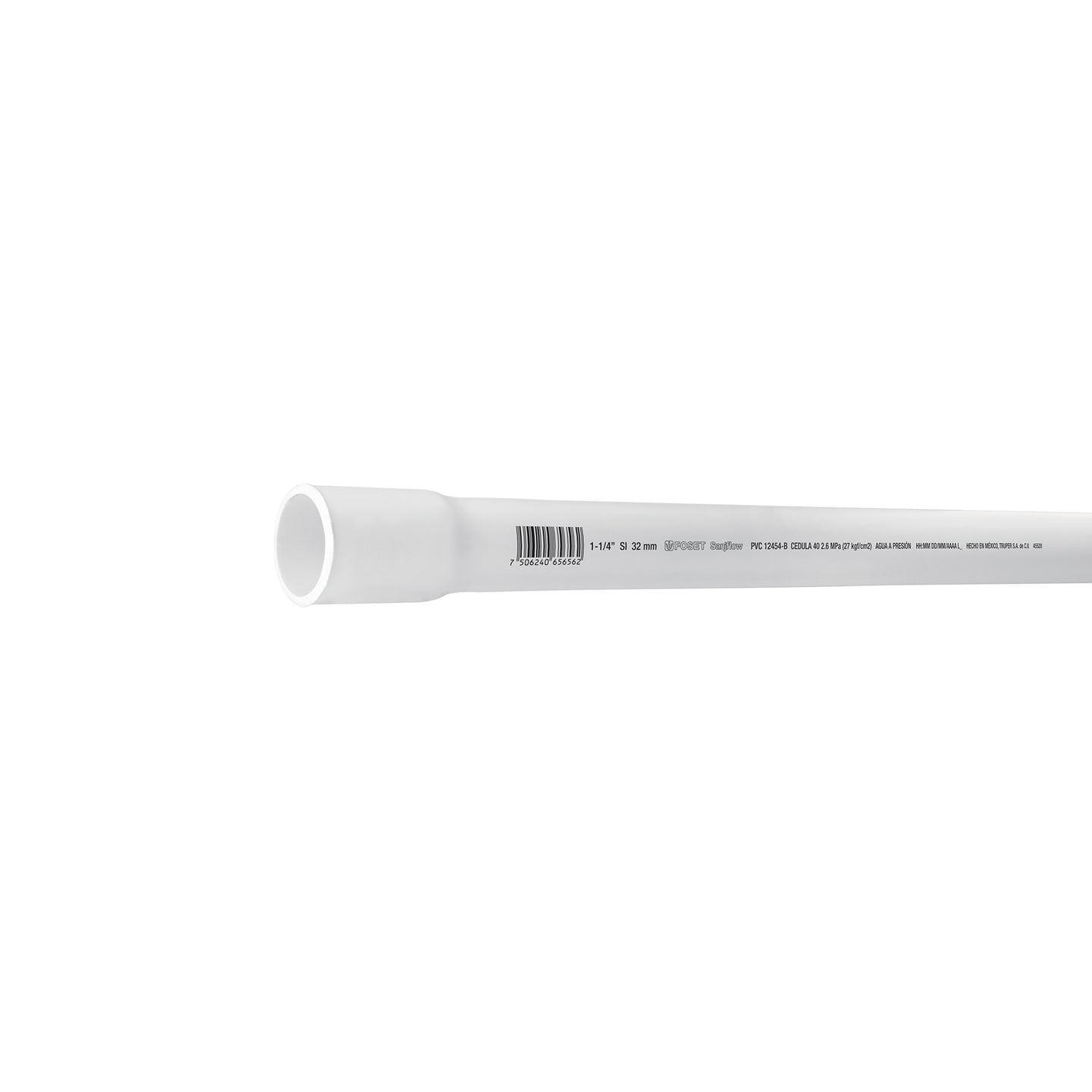PVC-004 Tubo de 1-1/4" PVC hidráulico cédula 40, 3m, 1.9kg, FOSET