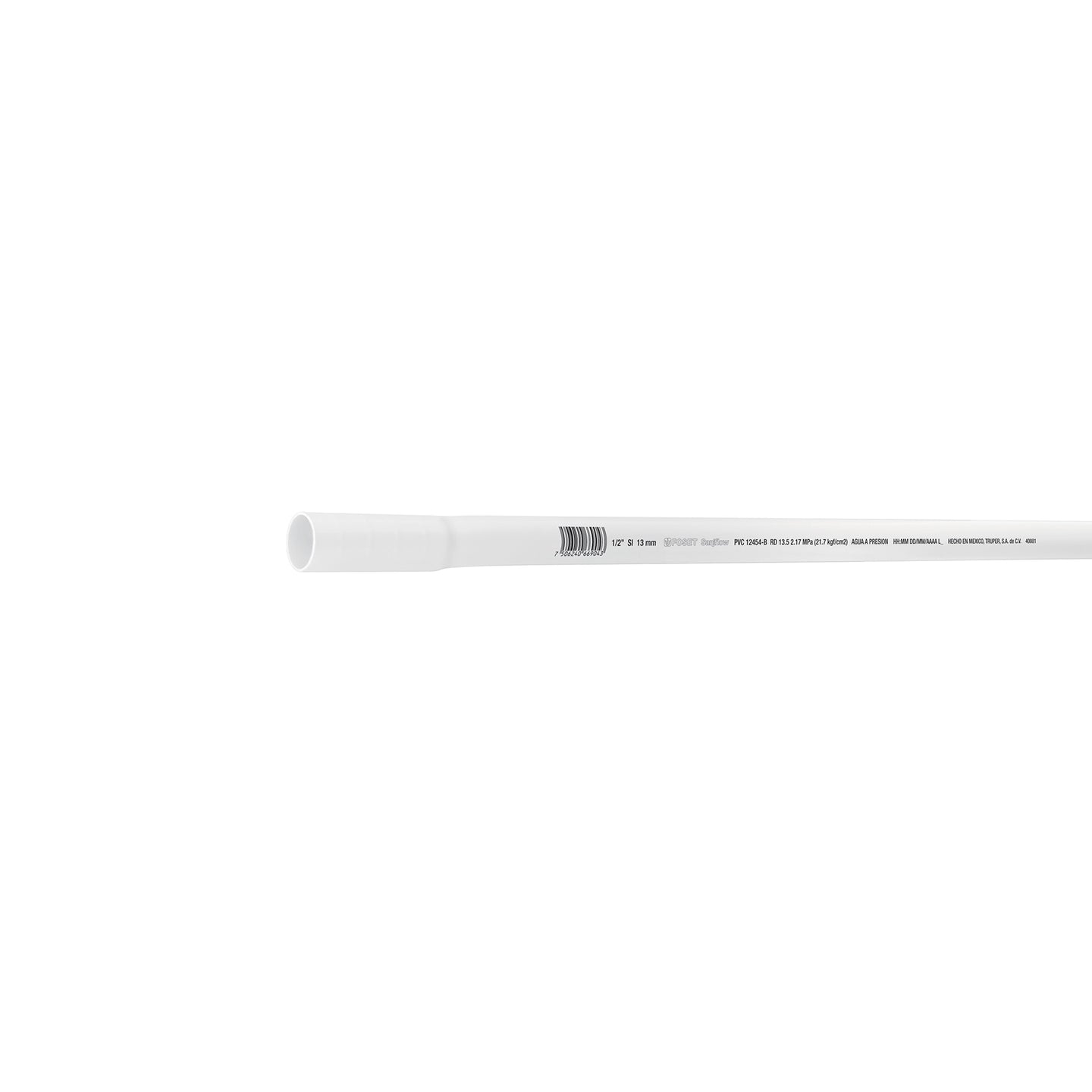 PVC-101 Tubo de 1/2" PVC hidráulico RD 21, 3m, 0.25kg, FOSET