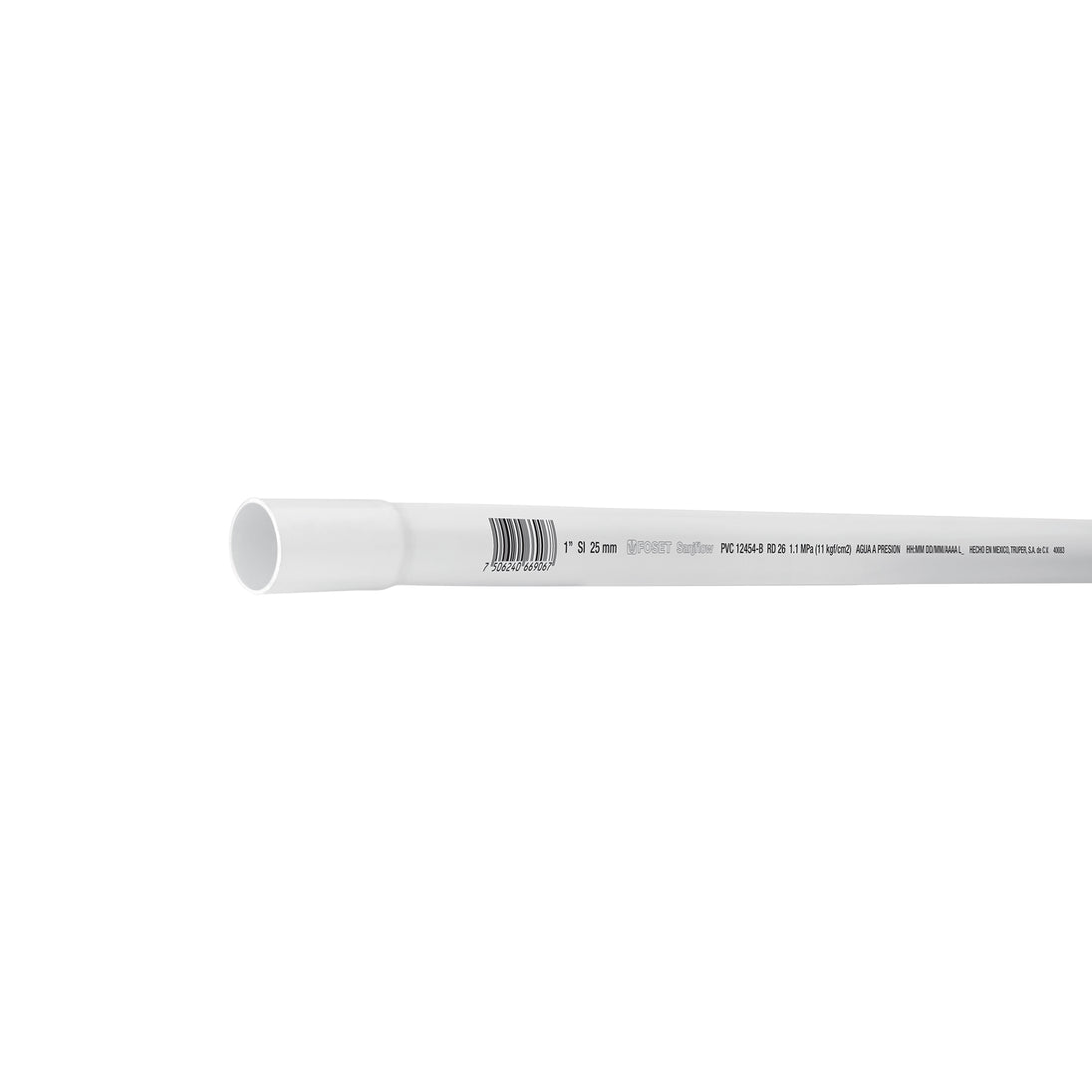 PVC-103 Tubo de 1" PVC hidráulico RD 26, 3m, 0.6kg, FOSET