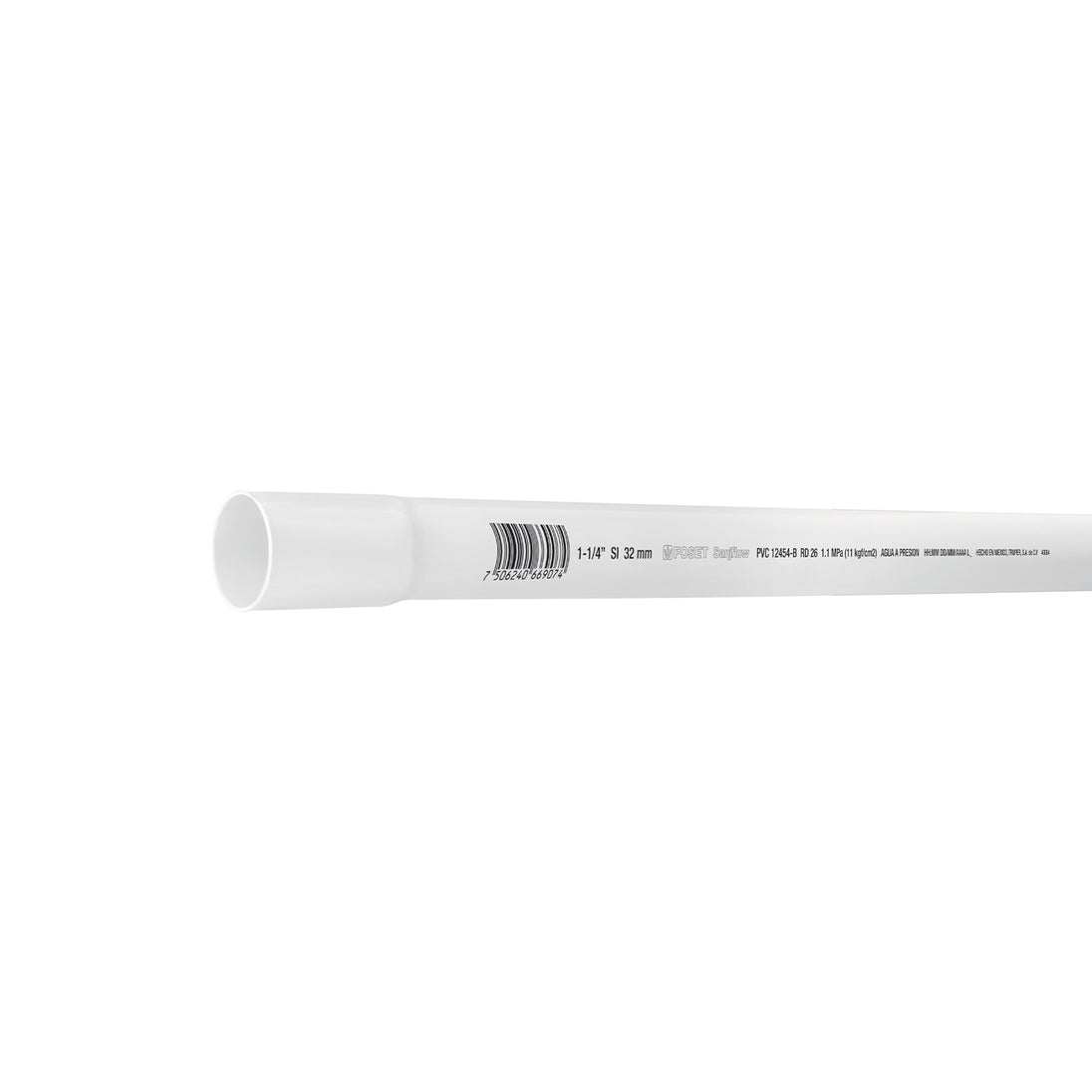 PVC-104 Tubo de 1-1/4" PVC hidráulico RD 26, 3m, 0.9kg, FOSET