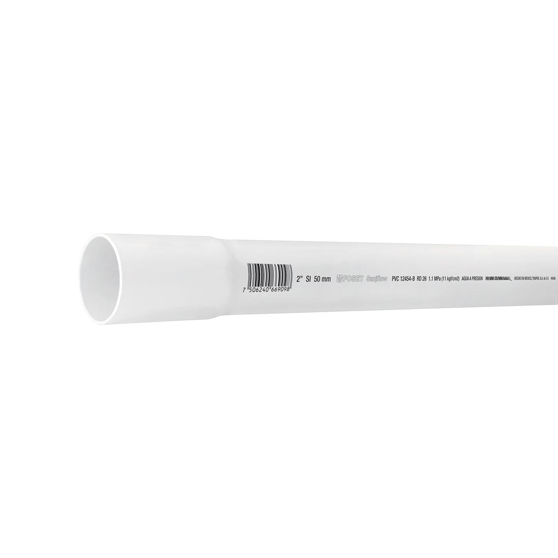PVC-106 Tubo de 2" PVC hidráulico RD 26, 3m, 1.8kg, FOSET