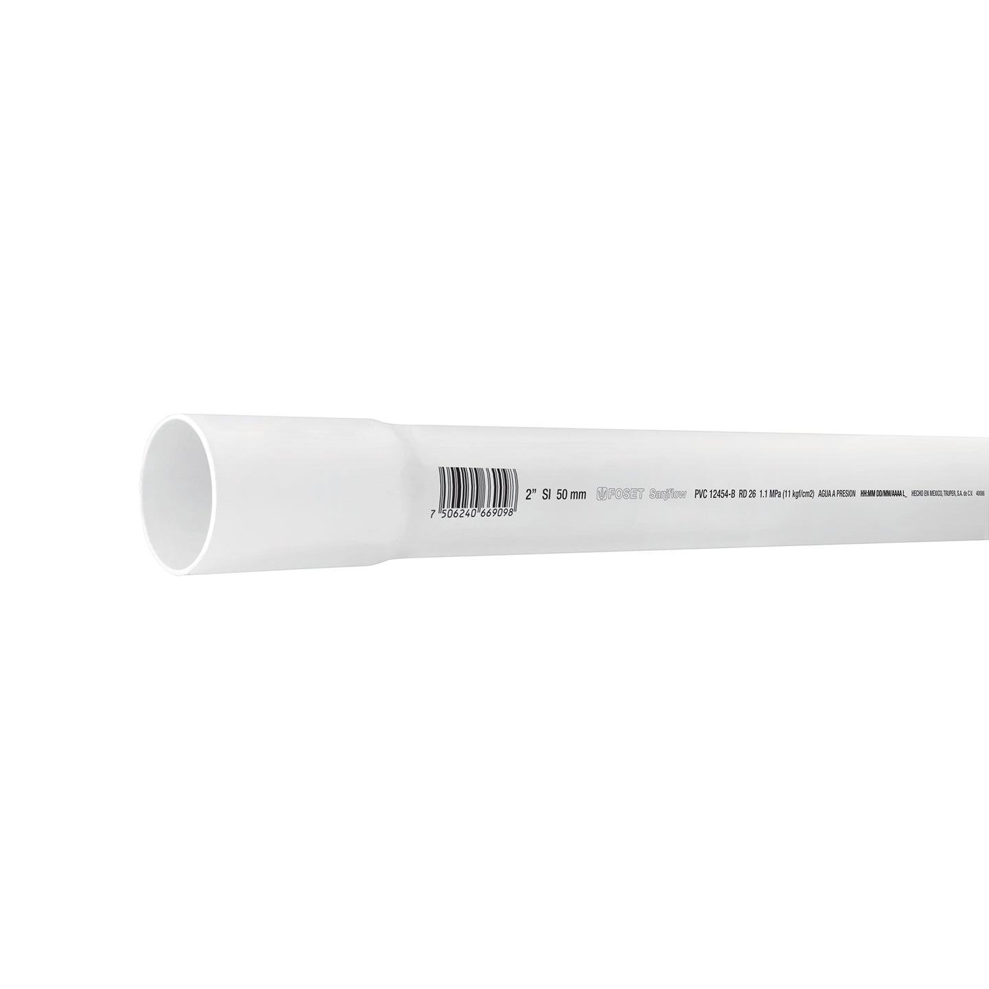 PVC-106 Tubo de 2" PVC hidráulico RD 26, 3m, 1.8kg, FOSET