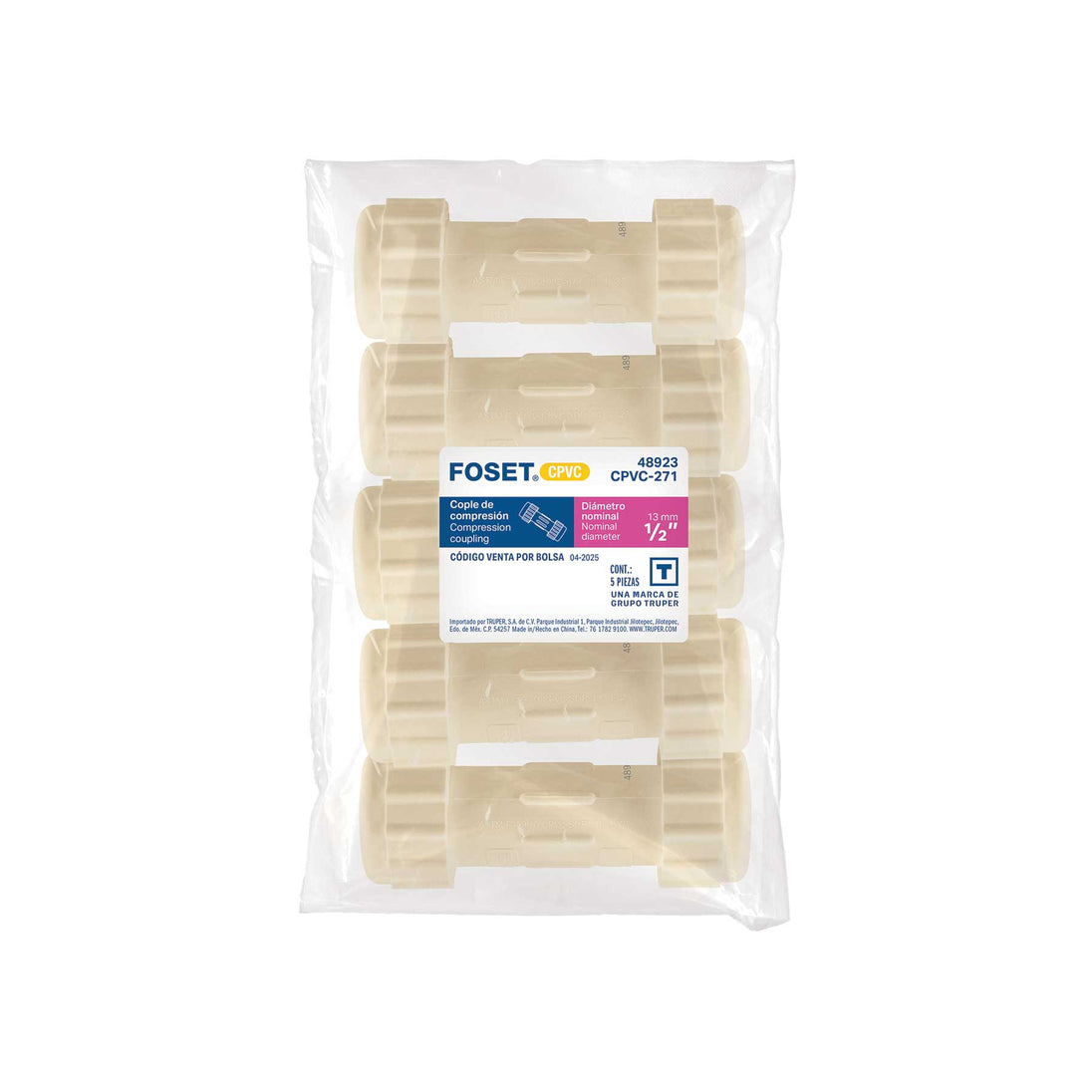 Cople de Compresión PVC Foset PVC-271, 1/2", 42 kgf/cm²