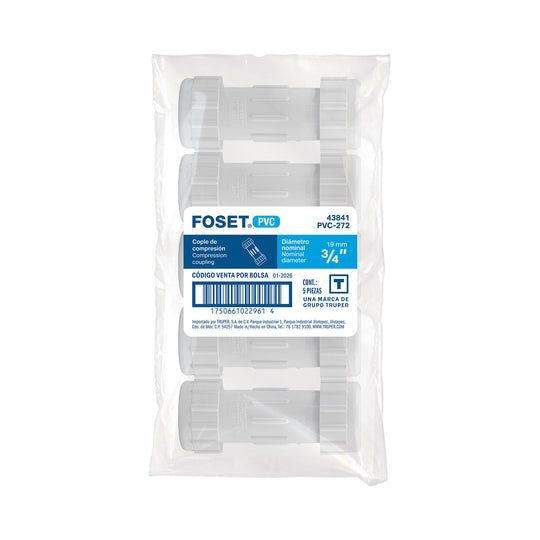 Cople de Compresión PVC Foset PVC-272, 3/4", 34 kgf/cm²