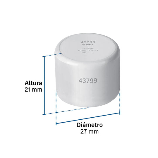 Tapón Hembra PVC Foset PVC-301, 1/2" NPT, 42 kgf/cm²