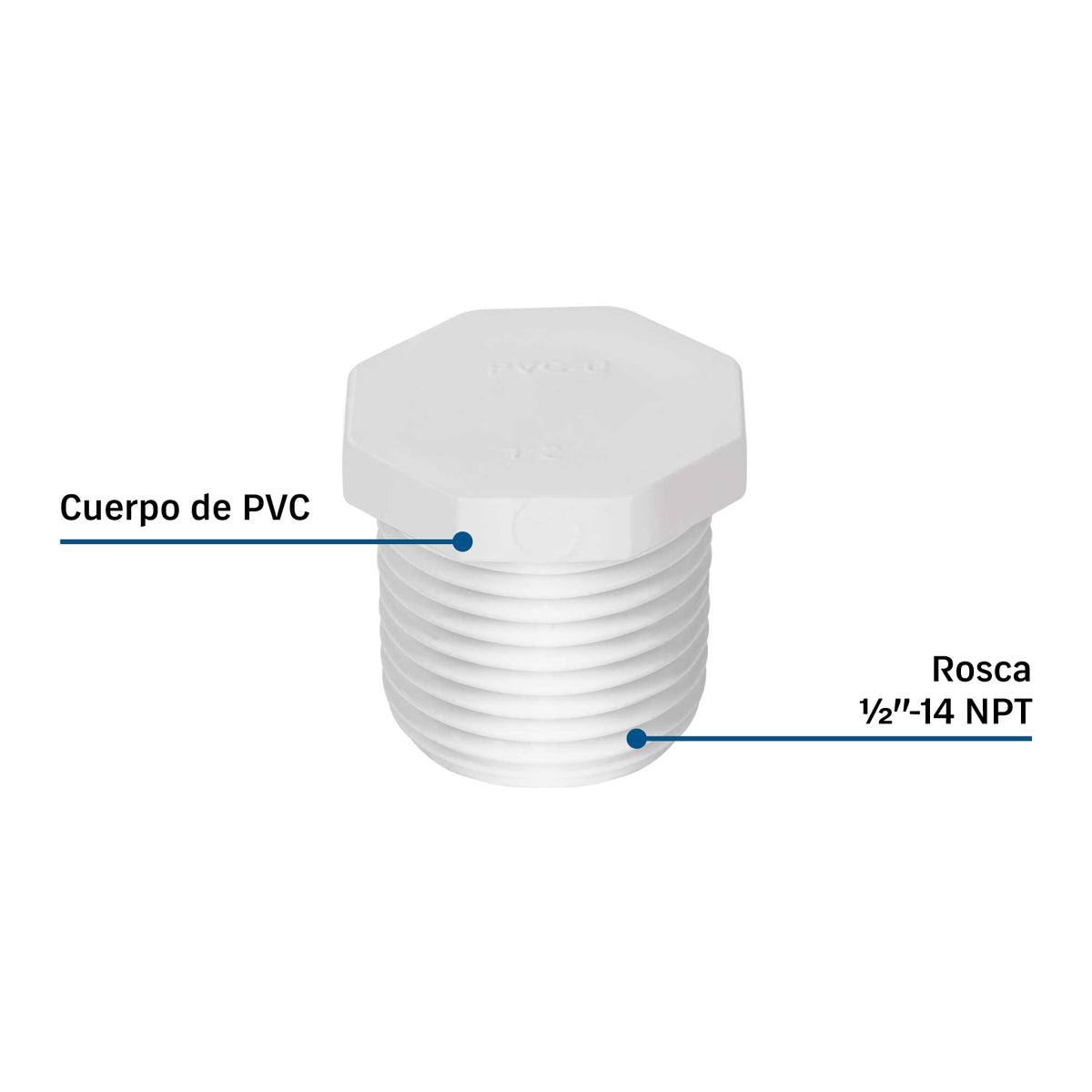 Tapón de PVC Foset PVC-311, 1/2", Presión 42 kgf/cm²
