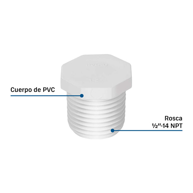 Tapón de PVC Foset PVC-311, 1/2", Presión 42 kgf/cm²