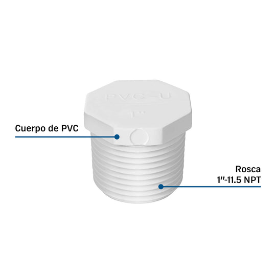 Tapón PVC Foset PVC-313, 1" NPT, Presión 32 kgf/cm²