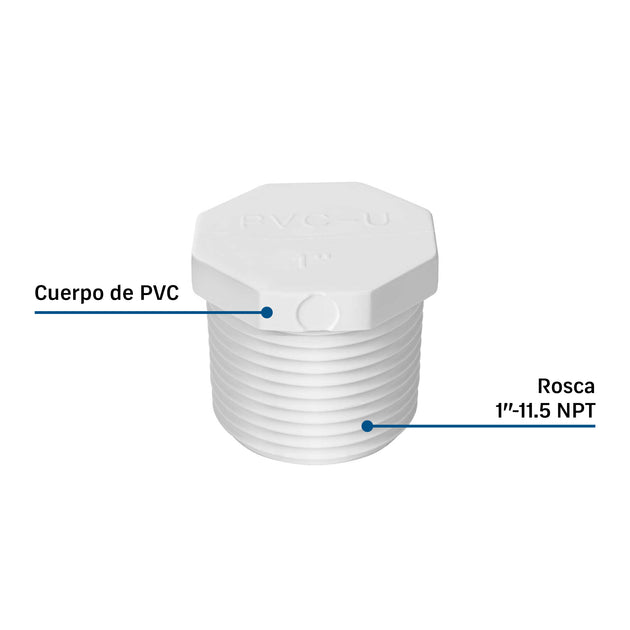 Tapón PVC Foset PVC-313, 1" NPT, Presión 32 kgf/cm²
