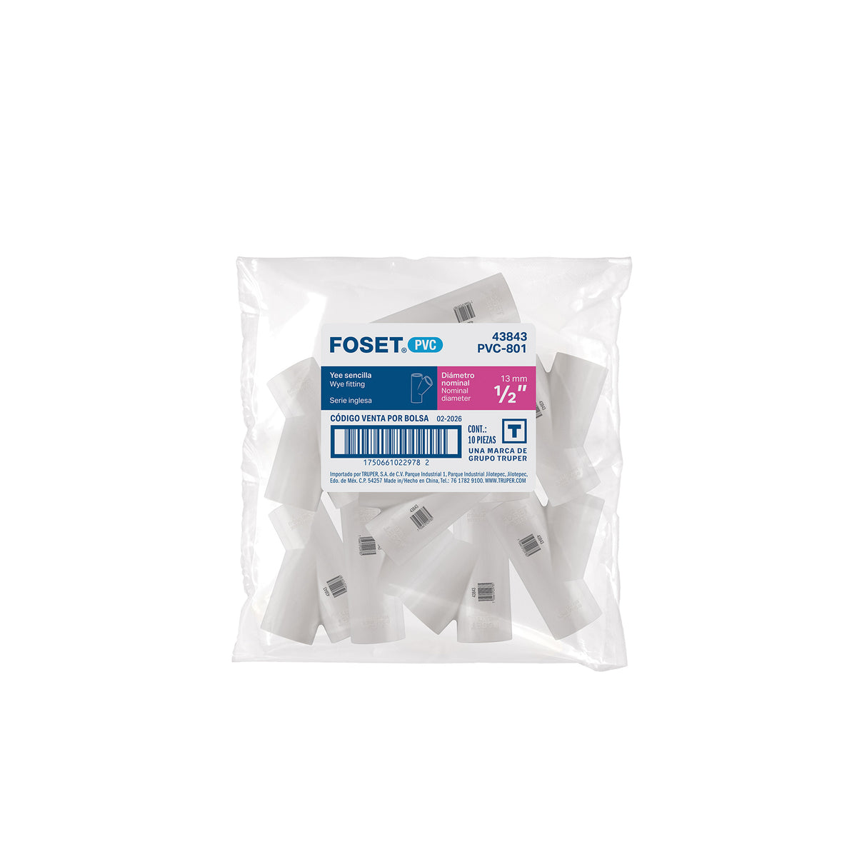 Yee Sencilla Foset PVC-801, 1/2", Presión 42 kgf/cm²