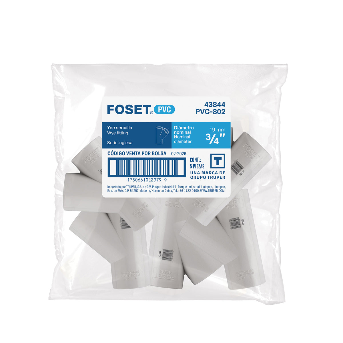 Yee de PVC Foset PVC-802, 3/4", Presión 34 kgf/cm²