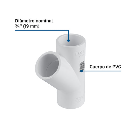 Yee de PVC Foset PVC-802, 3/4", Presión 34 kgf/cm²