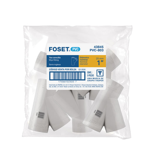 Yee Sencilla de PVC Foset PVC-803, 1" (25 mm), Presión 32 kgf/cm²