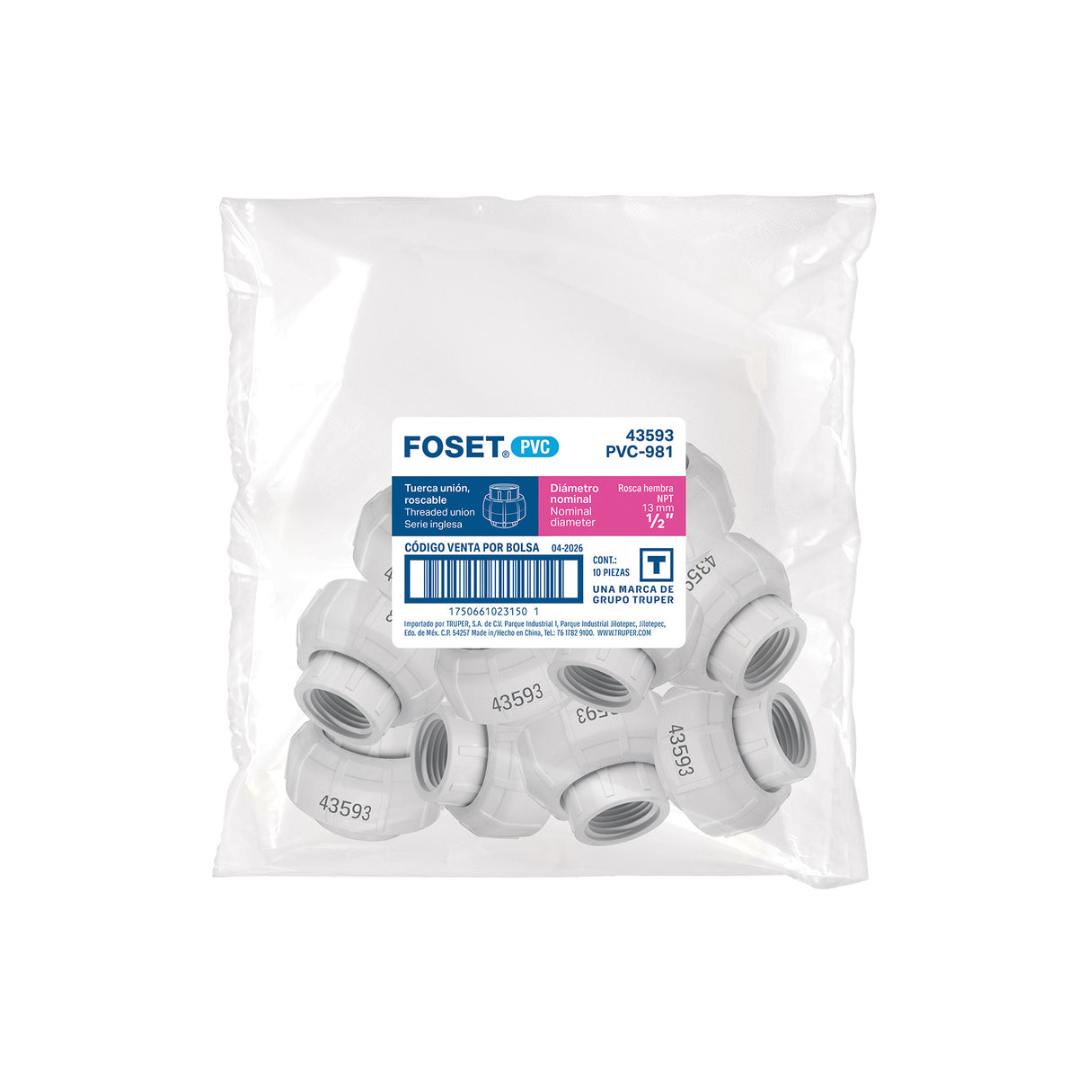Válvula de PVC Cédula 40 1/2" NPT - Foset PVC-981