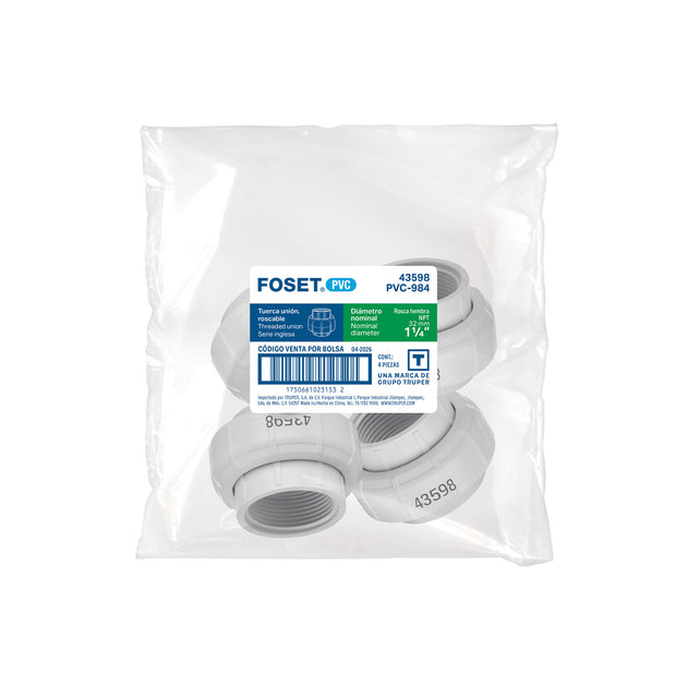 Válvula PVC Cédula 40 1-1/4" NPT Foset PVC-984