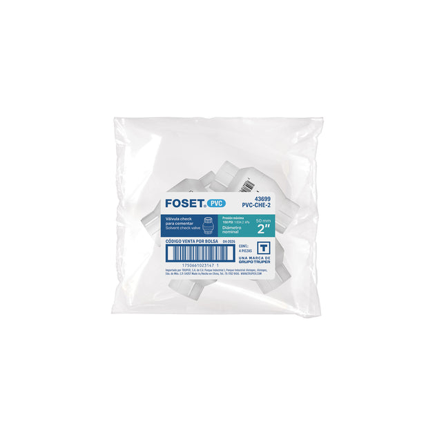 Válvula Check Foset PVC-CHE-2, 2" (50 mm), PVC cédula 40