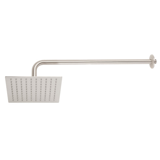 R-308N Regadera plato cuadrado 8" con brazo, satín, FOSET RIVIERA