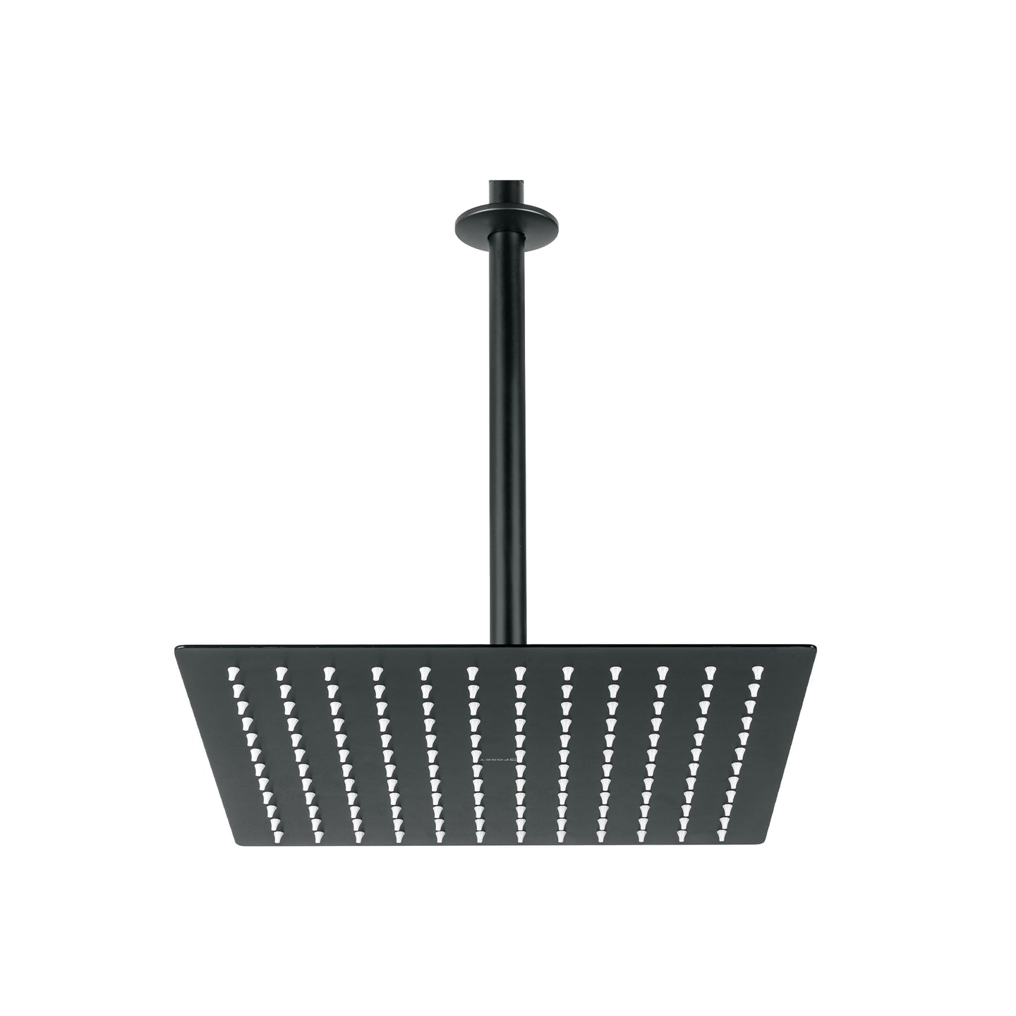 R-312M Regadera plato cuadrado 12" con brazo, negro, FOSET RIVIERA