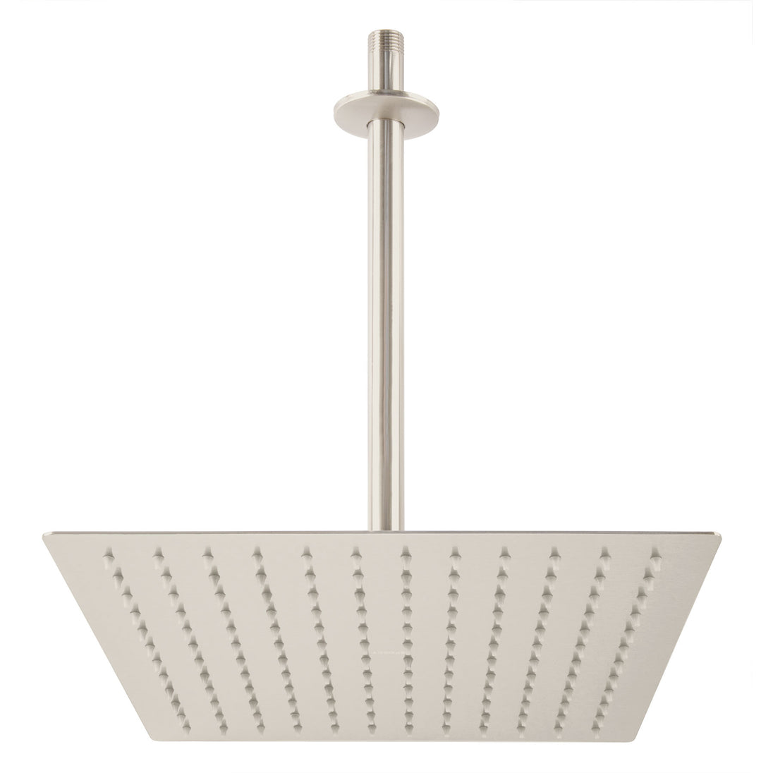 R-312N Regadera plato cuadrado 12" con brazo, satín, FOSET RIVIERA