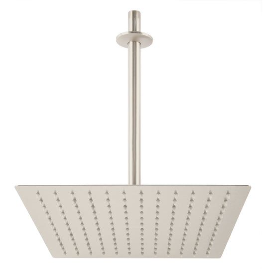 R-312N Regadera plato cuadrado 12" con brazo, satín, FOSET RIVIERA
