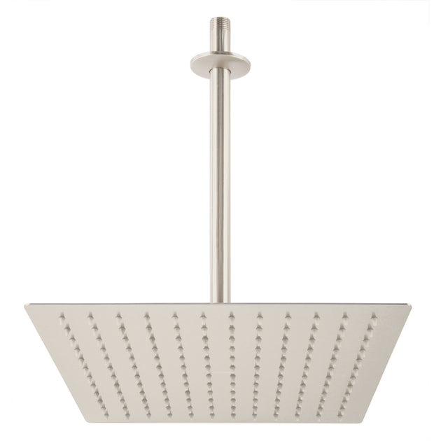 R-312N Regadera plato cuadrado 12" con brazo, satín, FOSET RIVIERA