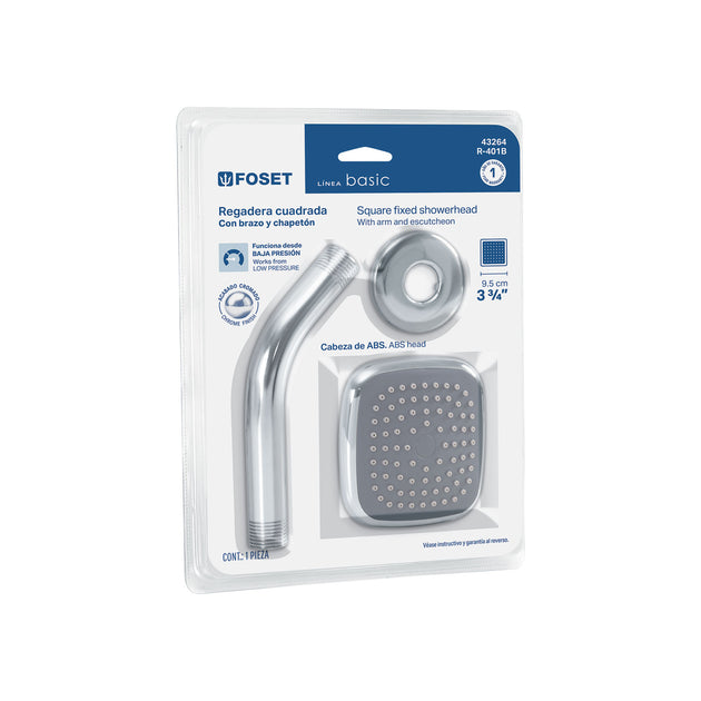 Regadera Cuadrada Foset R-401B, 3-3/4" Diámetro, Presión 0.2 a 1 kgf/cm²