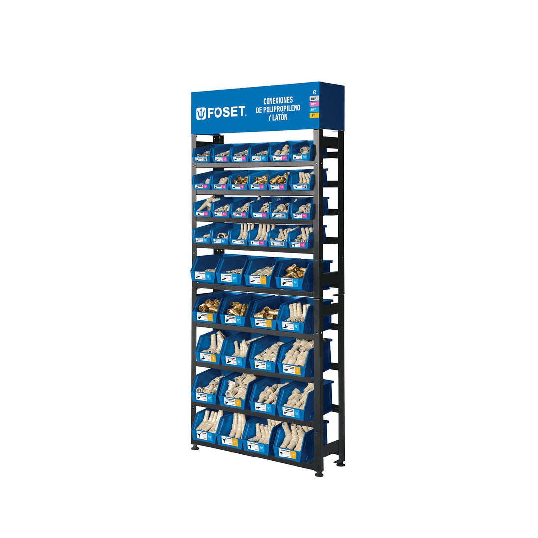 R-CM-FOS Rack con conexiones para manguera de PP, FOSET