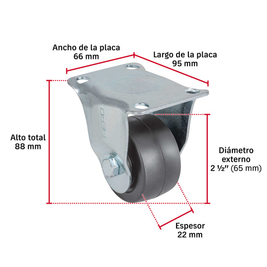 Rueda Hule Fiero RO-112 Placa Fija 65mm 50kg | Compra Online