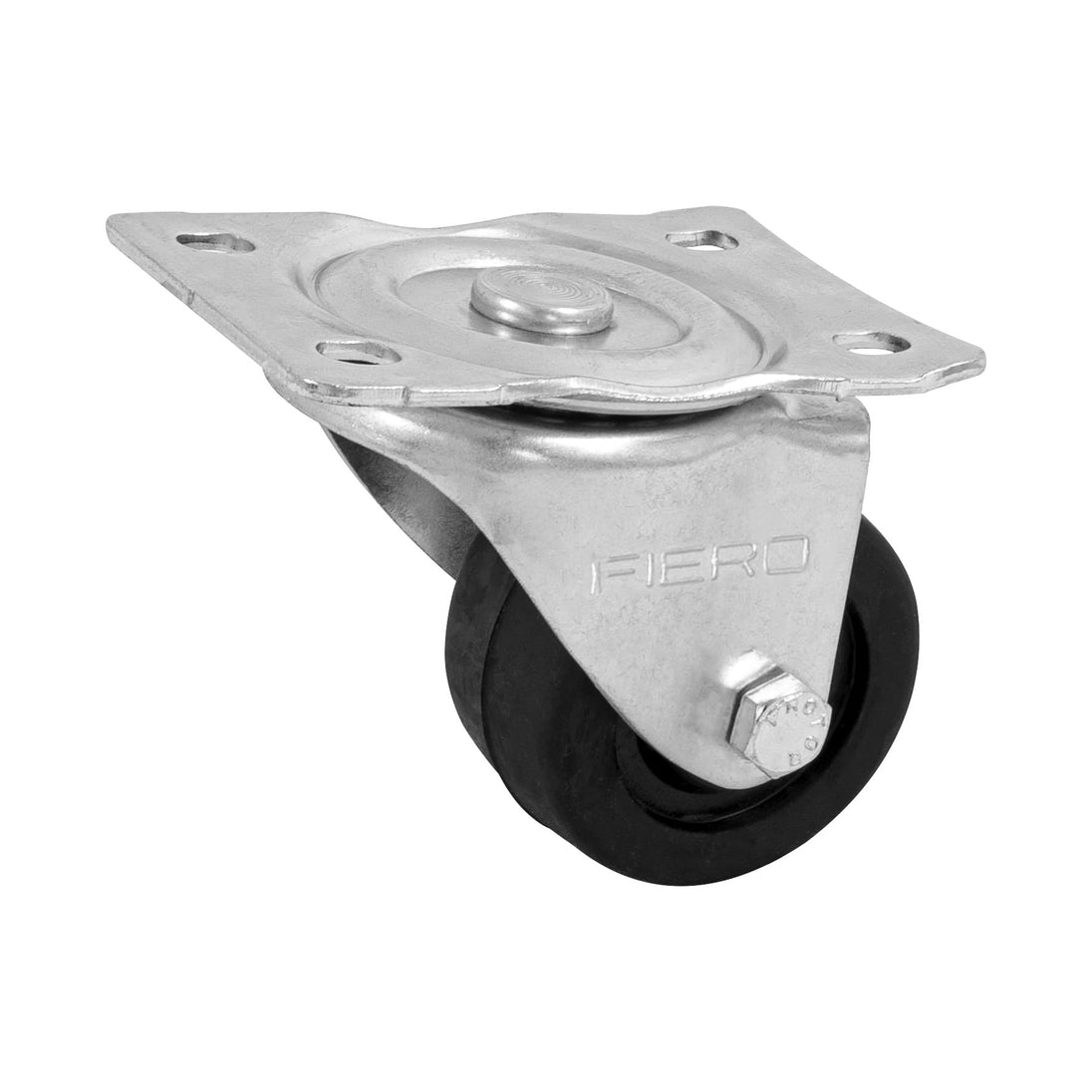 RO-1211 Rodaja hule 2-1/2" placa giratoria c/buje, carga 50kg, FIERO