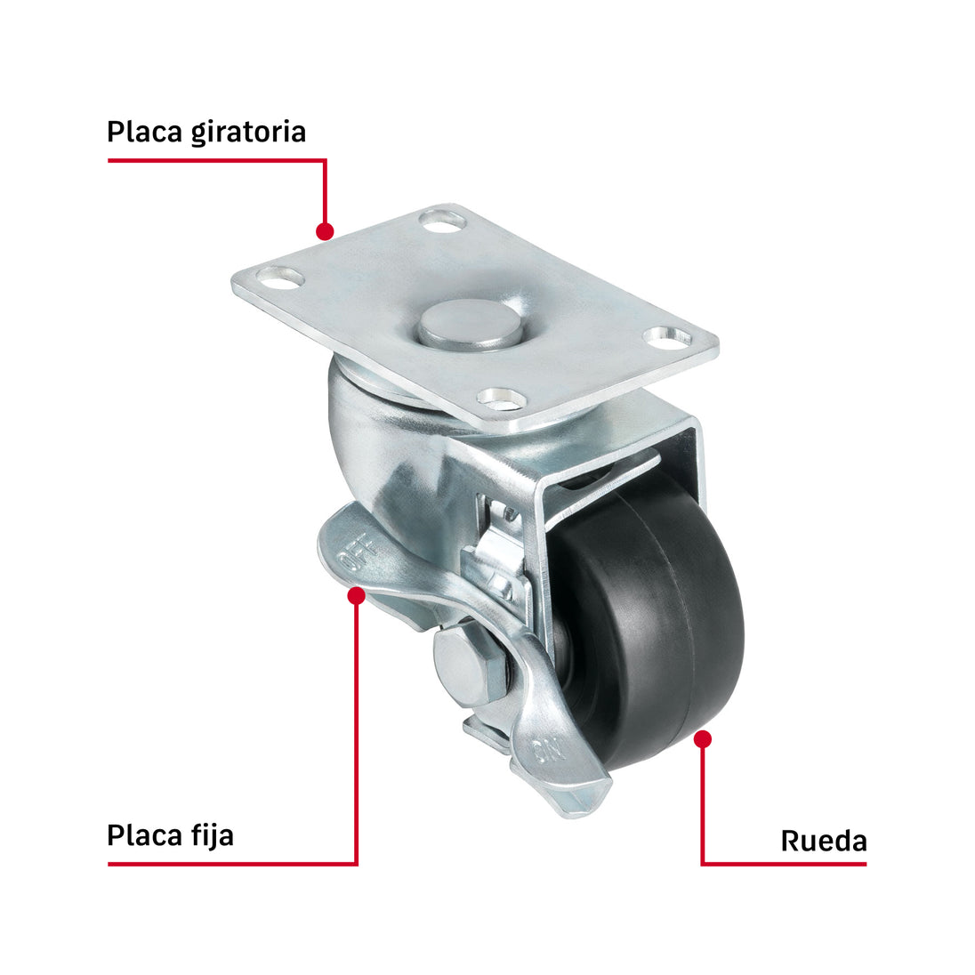 Rueda Giratoria Fiero RO-1511 Hule 2.5" 50kg Placa Giratoria