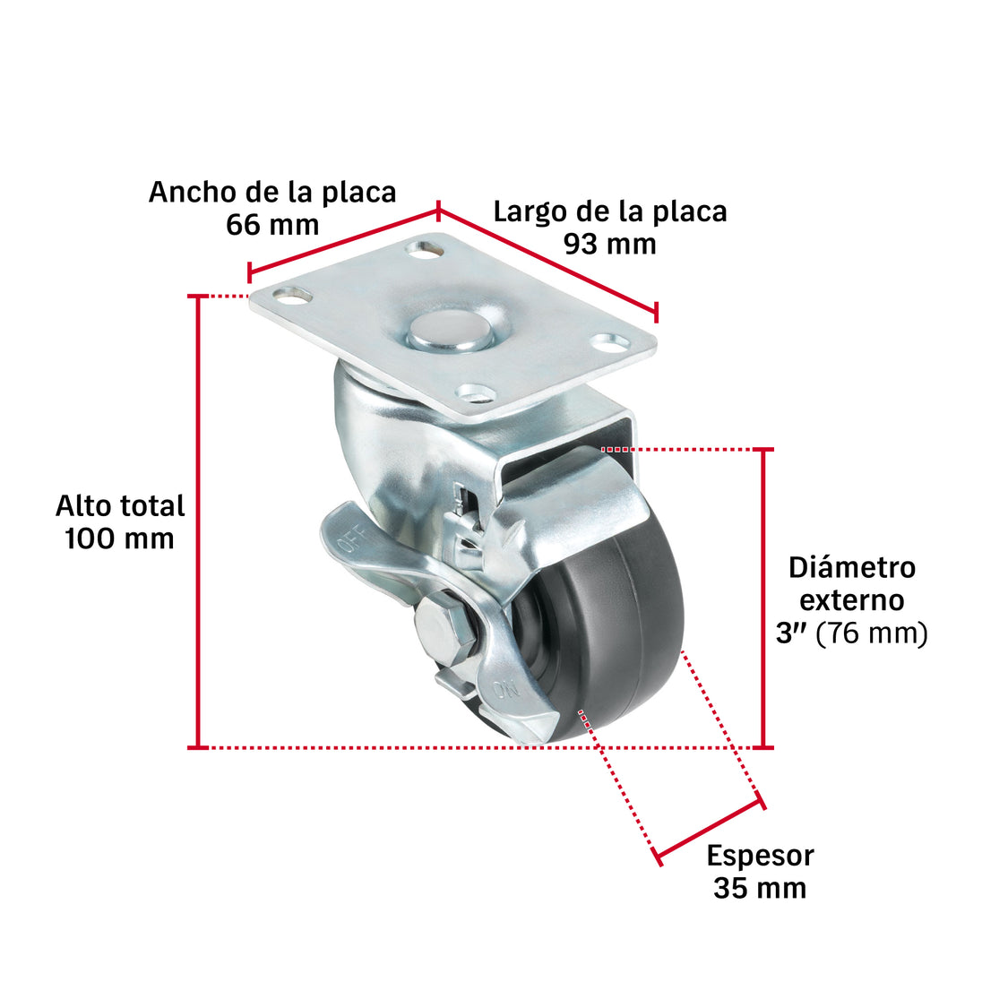 Rueda Giratoria Fiero RO-1514 3" 60 kg | Placa Giratoria Hule
