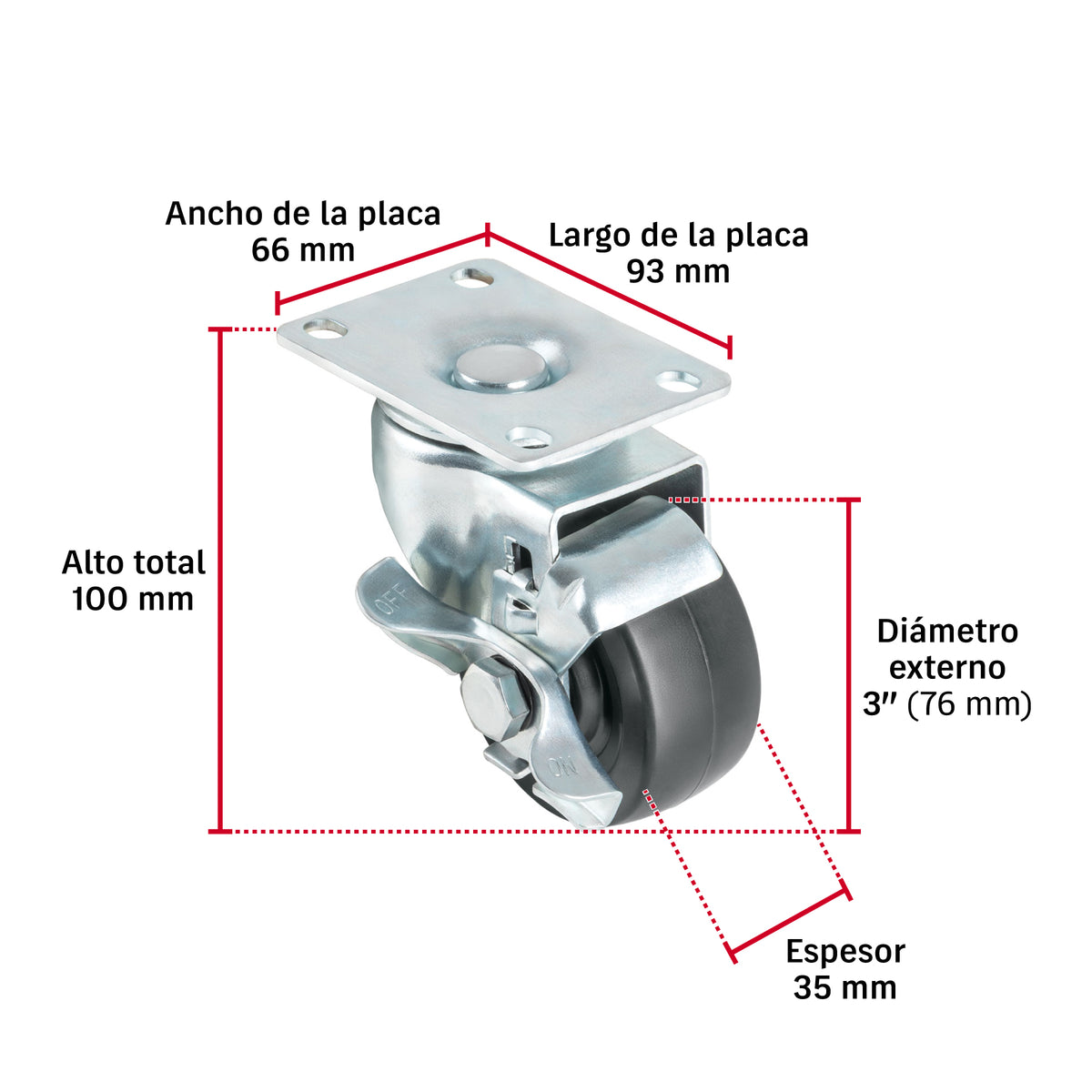 Rueda Giratoria Fiero RO-1514 3" 60 kg | Placa Giratoria Hule