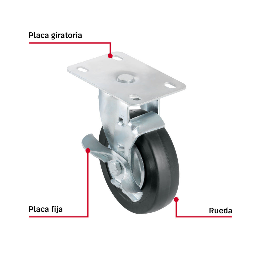 Rueda Giratoria Fiero RO-1516 4" Hule 50kg Placa Galvanizada