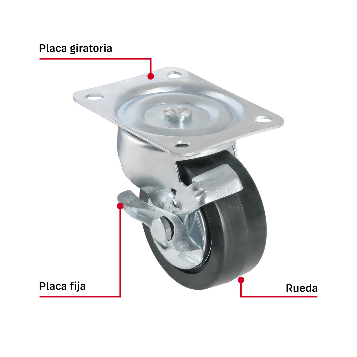 Rueda Giratoria Fiero RO-1517 Hule 125mm Placa Galvanizada