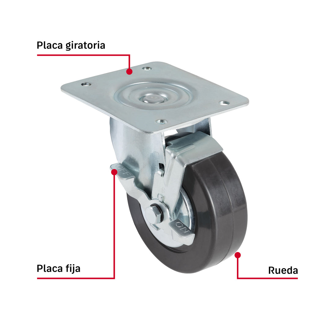 Rueda Giratoria Fiero RO-1520 6" Hule Placa Galvanizada | Silenciosa