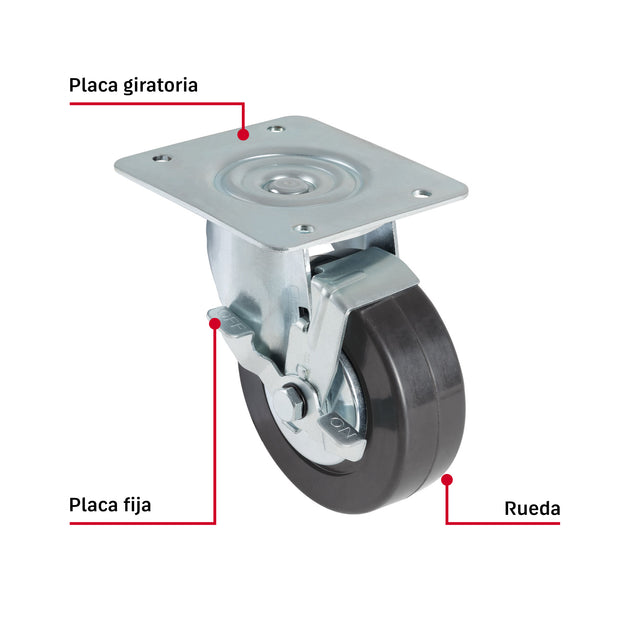 Rueda Giratoria Fiero RO-1520 6" Hule Placa Galvanizada | Silenciosa