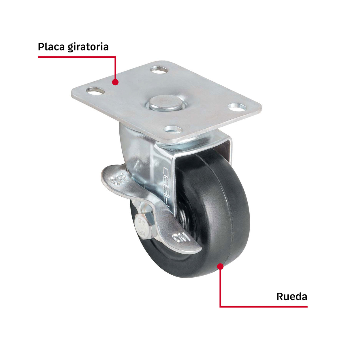Rueda Giratoria Fiero RO-158 Hule 2" Placa Giratoria | Silenciosa