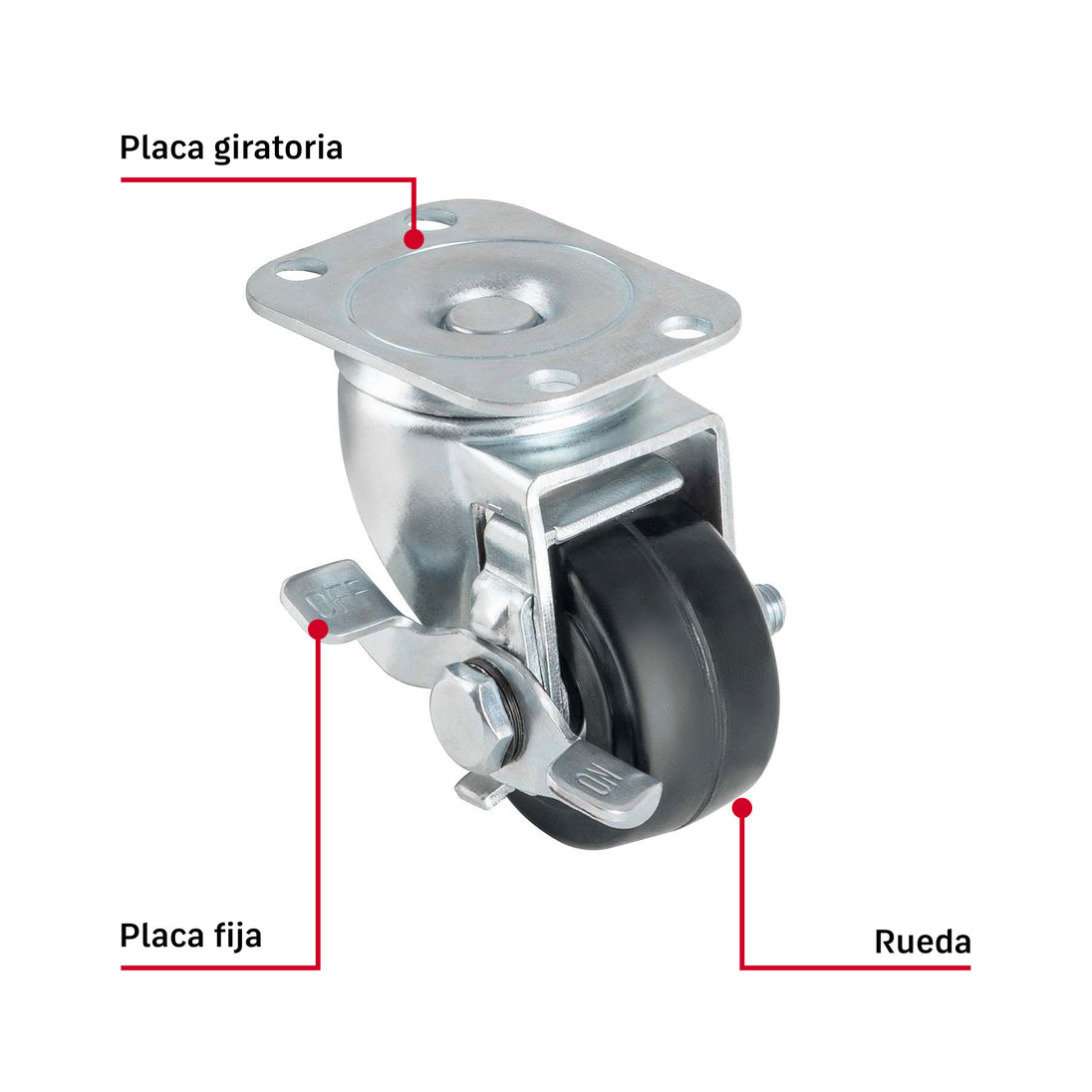 Rueda Giratoria Fiero RO-159 2" Hule 40 kg | Placa Galvanizada