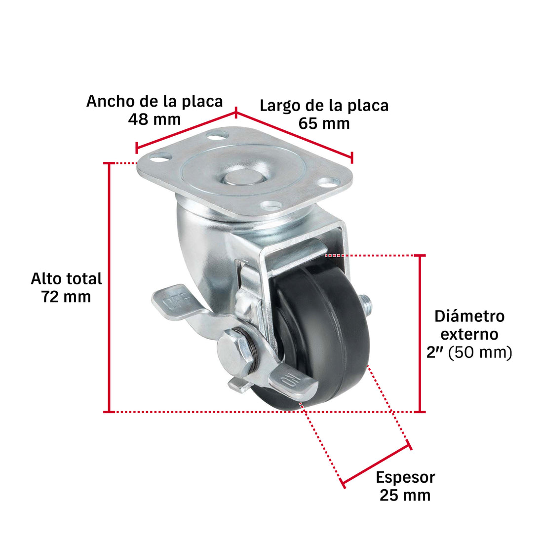 Rueda Giratoria Fiero RO-159 2" Hule 40 kg | Placa Galvanizada