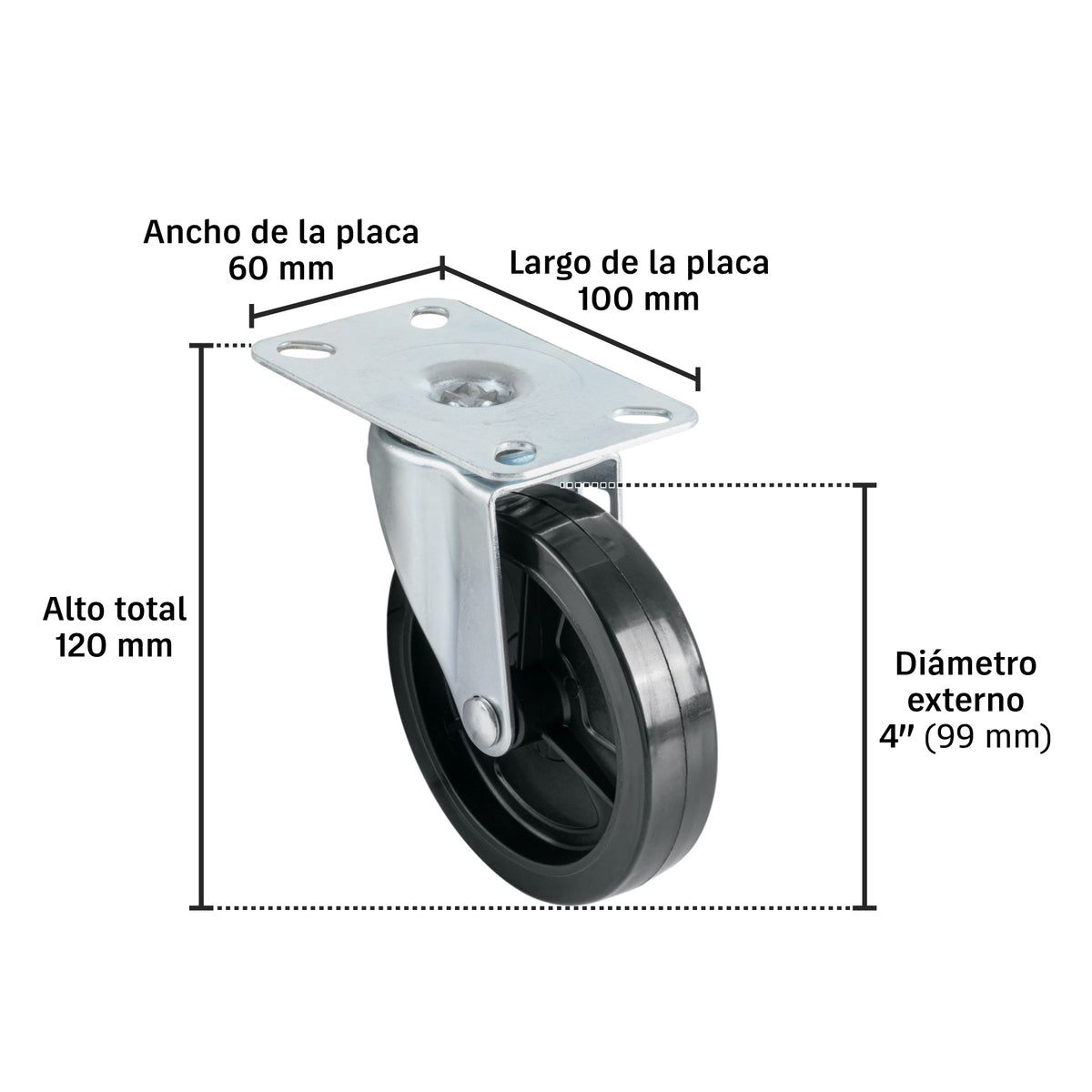Rueda Fija Poliuretano 100mm Pretul RO-4PUG | Resistente Químicos