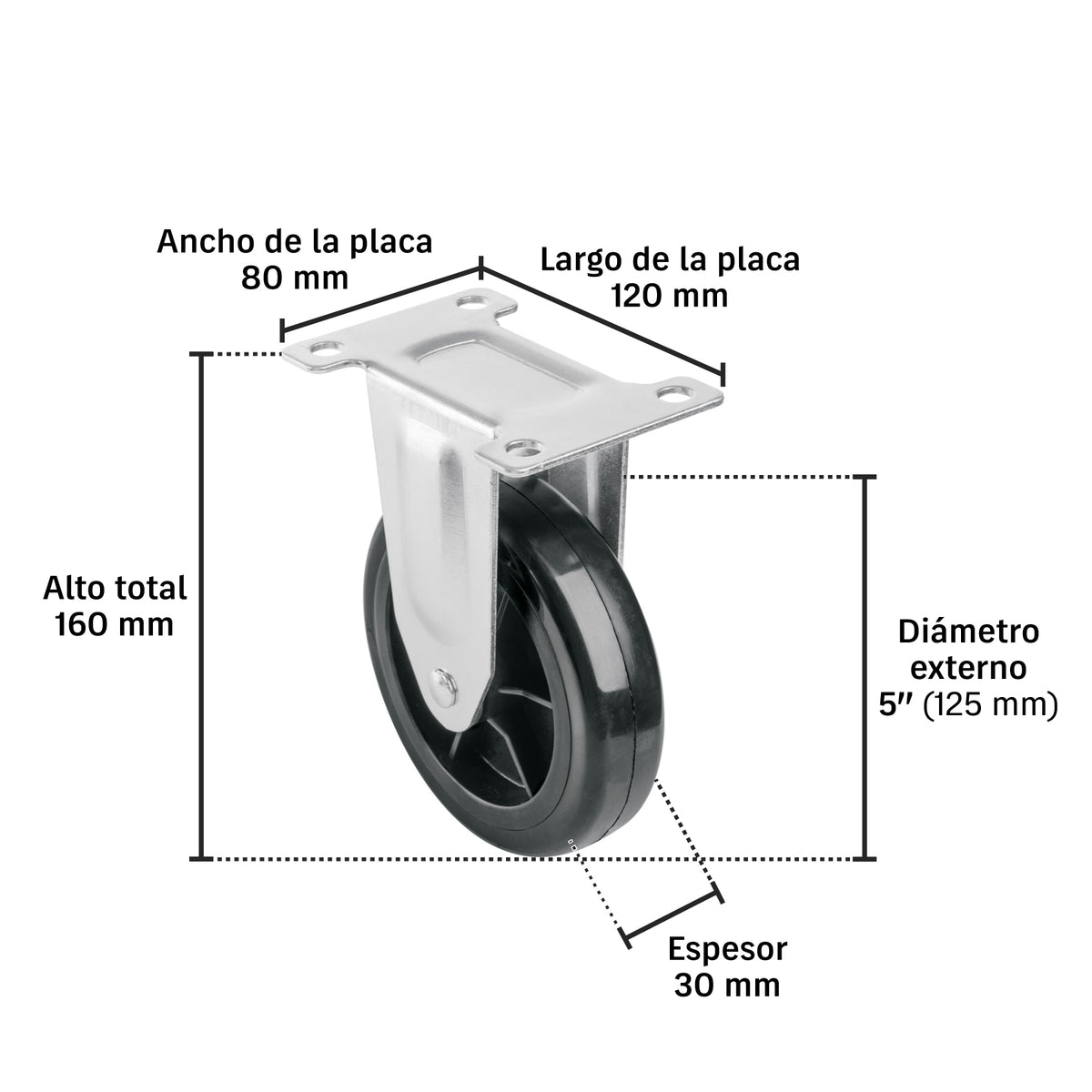 Rueda Poliuretano Placa Fija Pretul RO-5PUF 120x80mm | No Maltrata Pisos