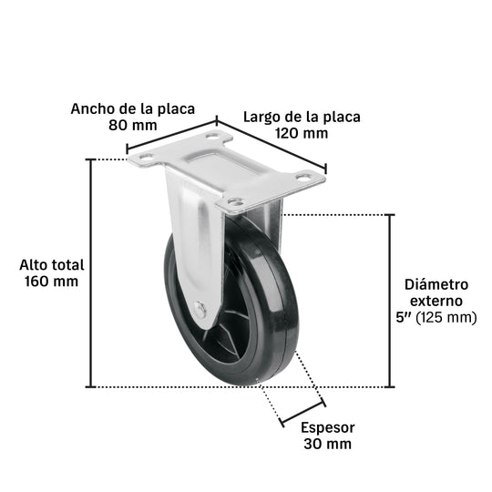 Rueda Poliuretano Placa Fija Pretul RO-5PUF 120x80mm | No Maltrata Pisos