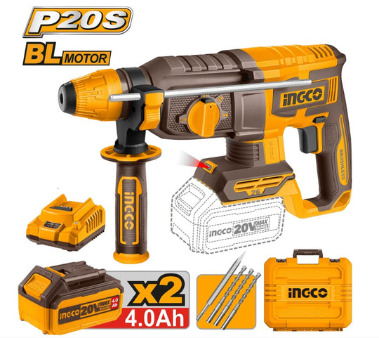 288370  Rotomartillo SDS Plus 20v 1" 2.5j 2 bateria cargador maletin BL Ingco Ferreteria la economica