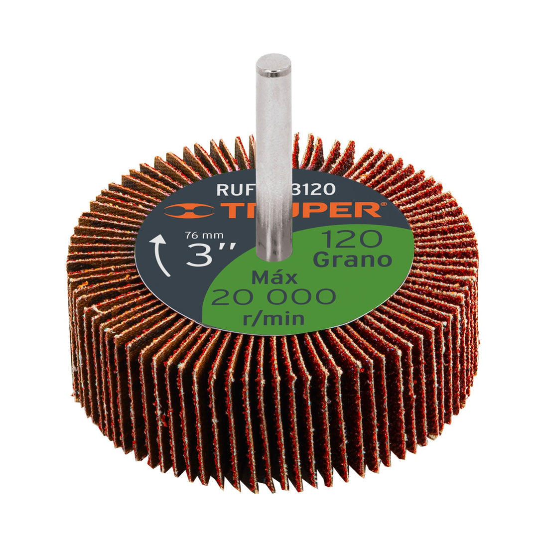 RUFLA-3120 Rueda flap de 3", grano 120, Truper