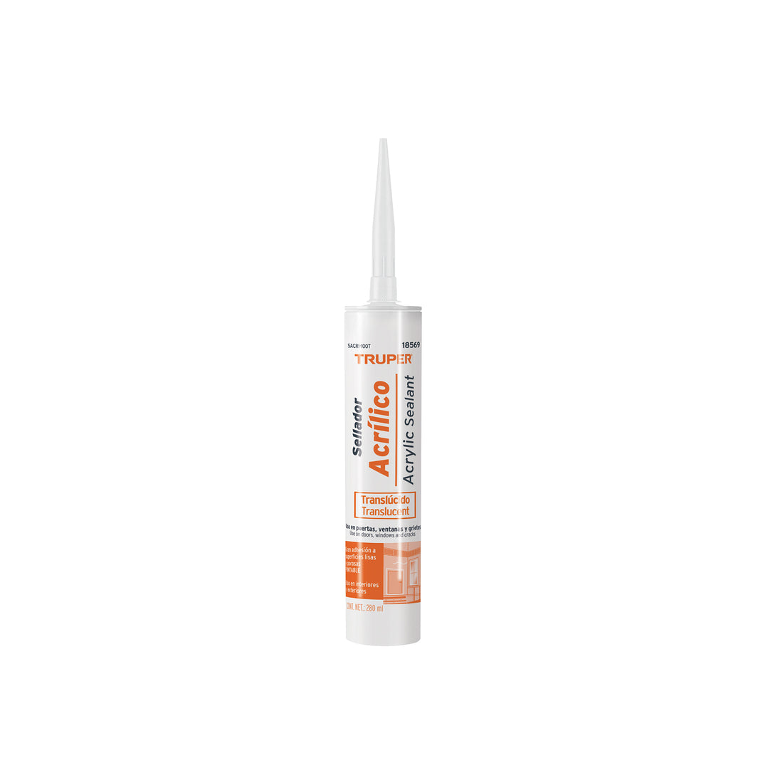 SACRI-100T Sellador acrílico de 280 ml, transparente, TRUPER