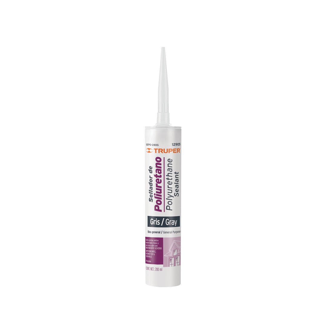 SEPO-280G Sellador de poliuretano de 280 ml, gris, Truper