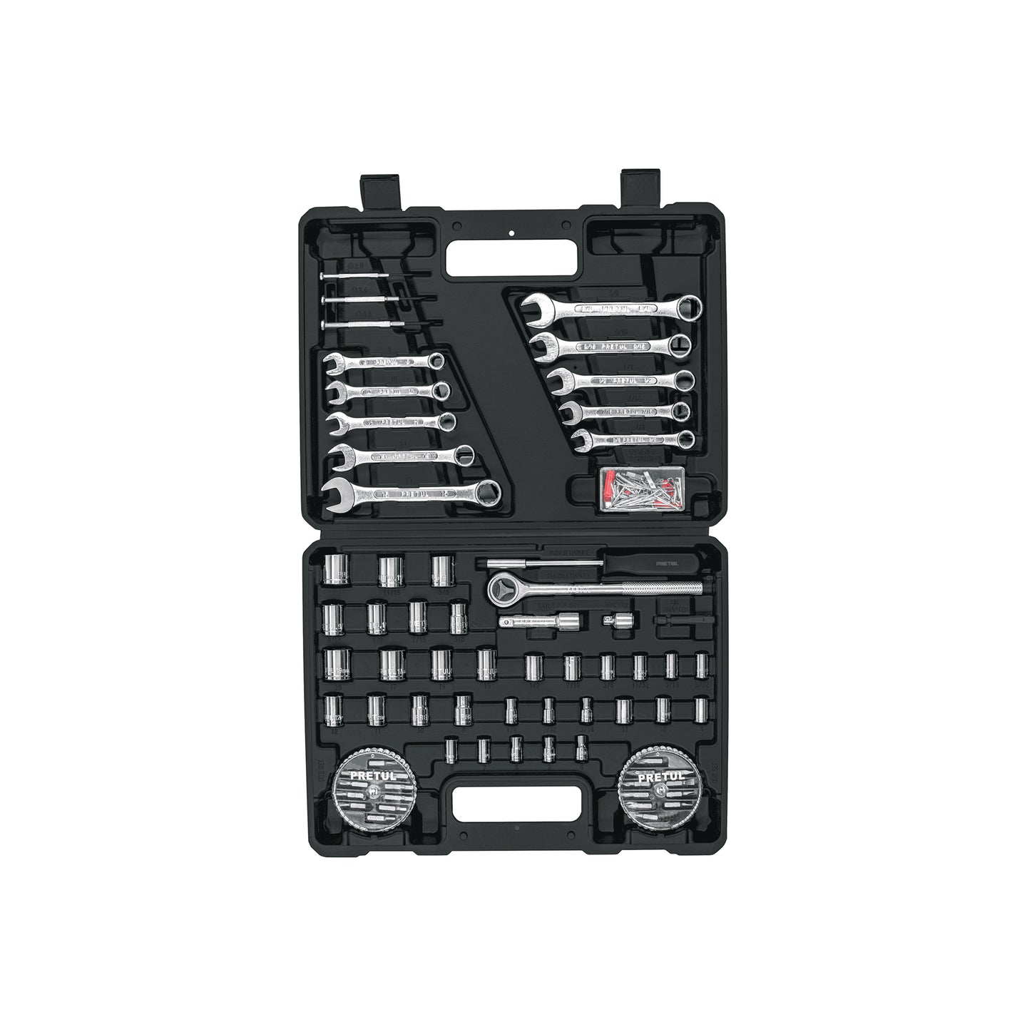 SET-100 Juego de 71 herramientas 1/4" y 3/8" para mecánico, Pretul