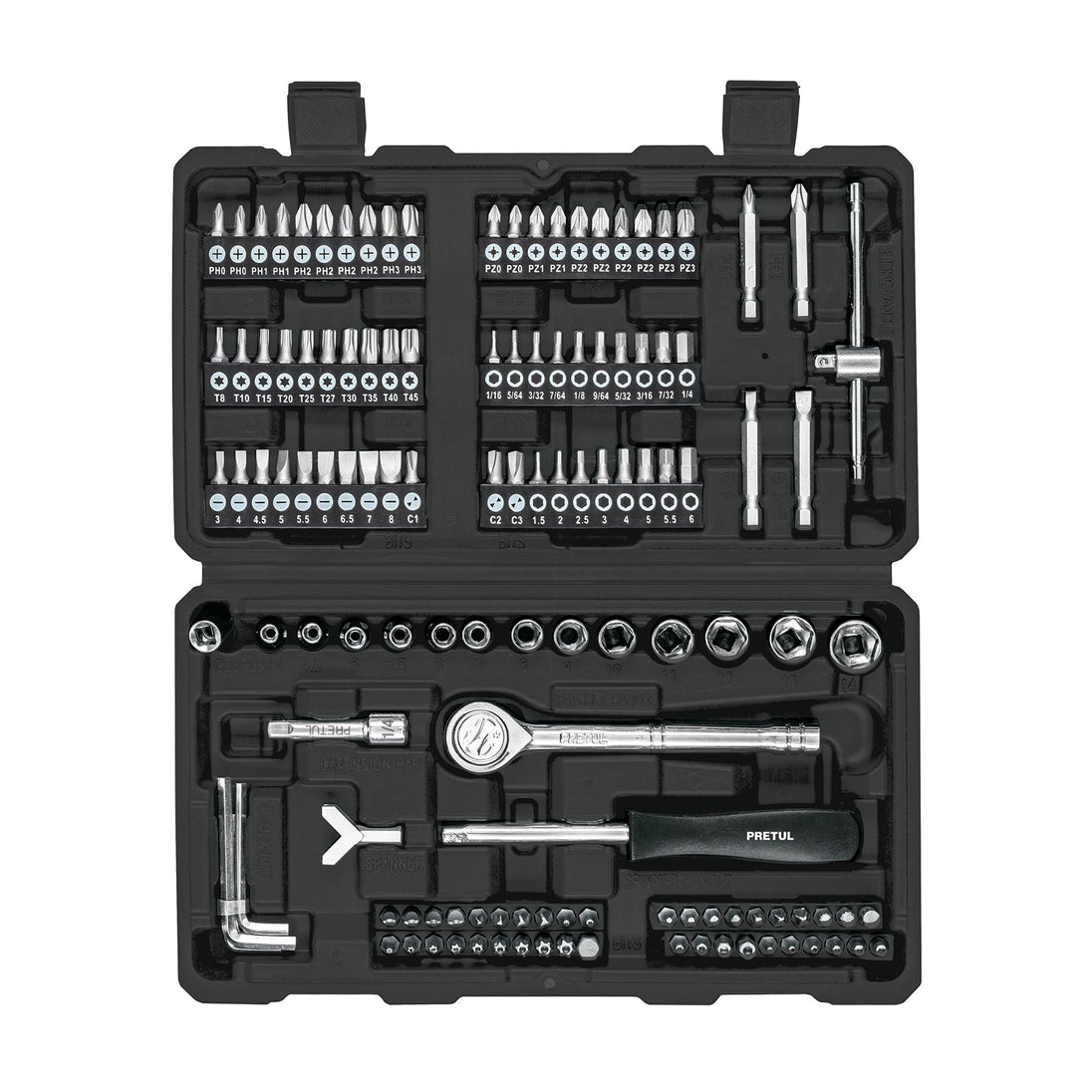 SET-130 Juego de 130 herramientas 1/4" para mecánico, PRETUL